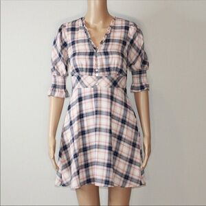 Blue Rain Women's Puff Sleeve Plaid Fit & Flare Dress in size Medium